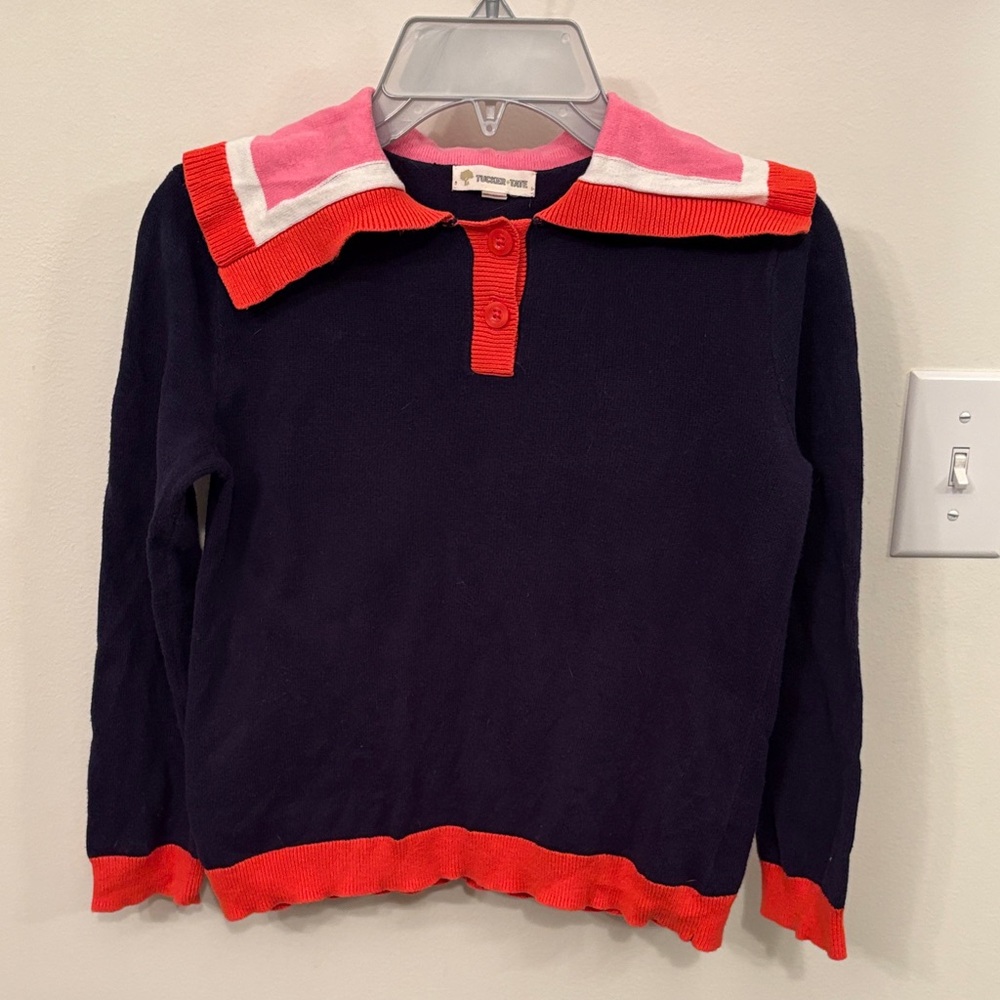 Tucker + Tate Girls Navy Sweater with Red and Pink Collar